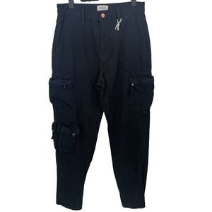 NEW Pistola Revolve Mid Rise Cargo Jeans Bobbie Loose Straight Black Size 26